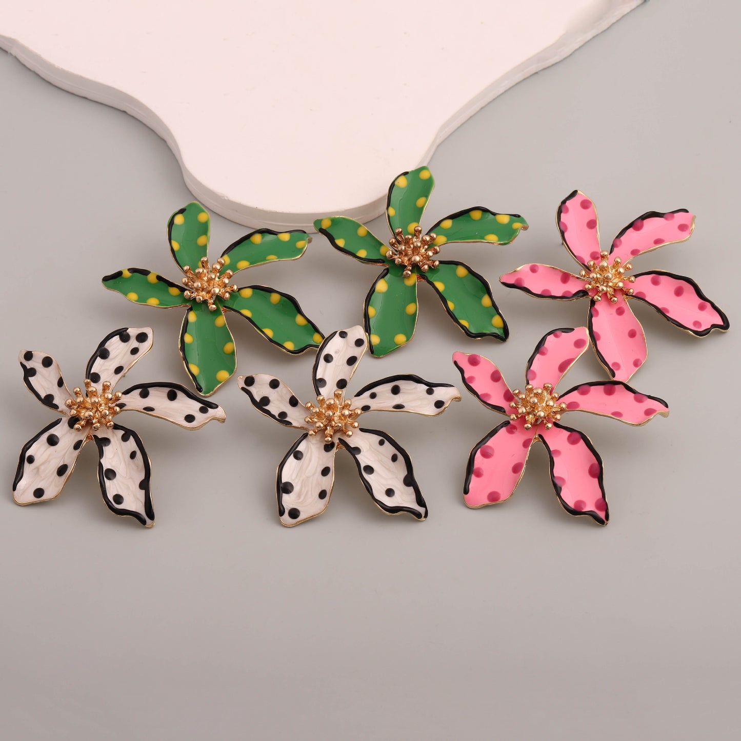Chic and Unique Drop Oil Flower Earrings - Bold Polka Dot Alloy Jewelry for Women