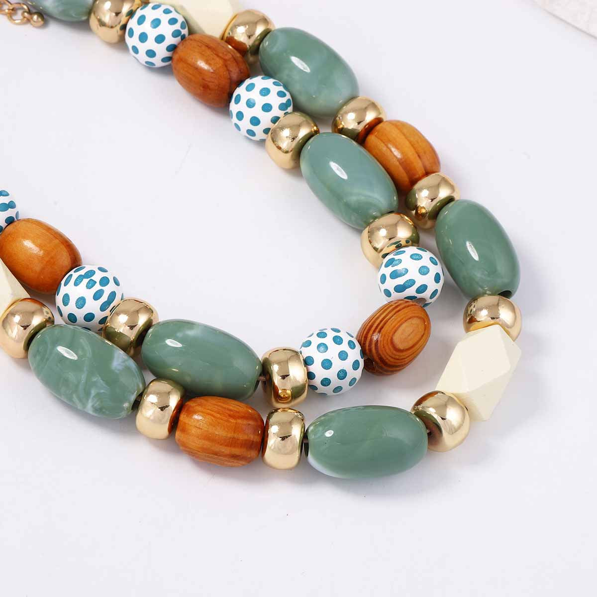 Bohemian Style Geometric Wooden Bead Layered Necklace – Versatile Tribal-Inspired Jewelry for Everyday Chic