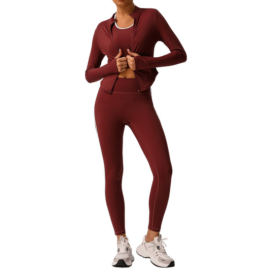 Color Block High Waisted Yoga Set for Women Form Fitting Long Pants Breathable Long Sleeve Top and Versatile Activewear for Comfortable Workouts