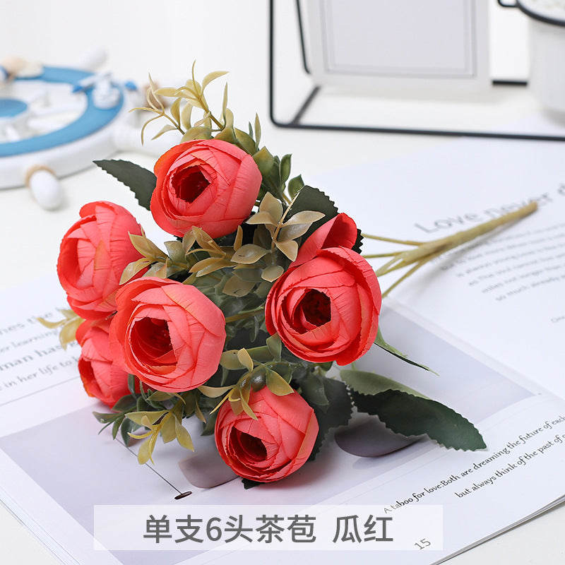 Realistic 6-Head Tea Bud Rose Artificial Flowers for Stunning Home Decor, Wedding Decorations, Photography Props, and Floral Arrangements