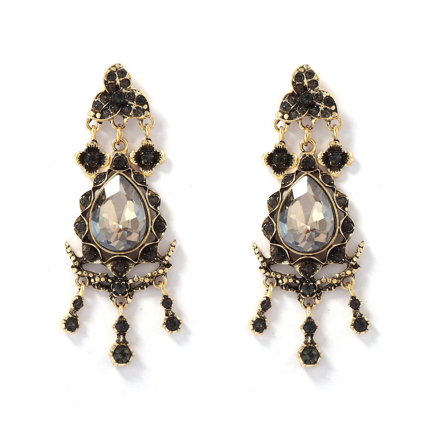 Elegant Bohemian Luxe Alloy Full-Crystal  Pendant Earrings - Vintage Court Style Jewelry for Women