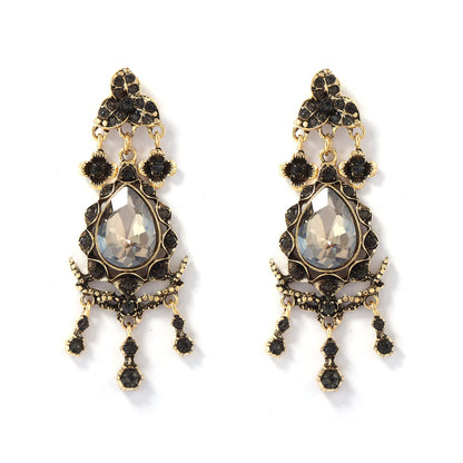 Elegant Bohemian Luxe Alloy Full-Crystal  Pendant Earrings - Vintage Court Style Jewelry for Women