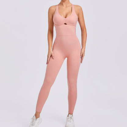 Autumn Winter Ruched Cut Out Yoga Jumpsuit with Flattering Back Design for Activewear Gym and Yoga Sessions