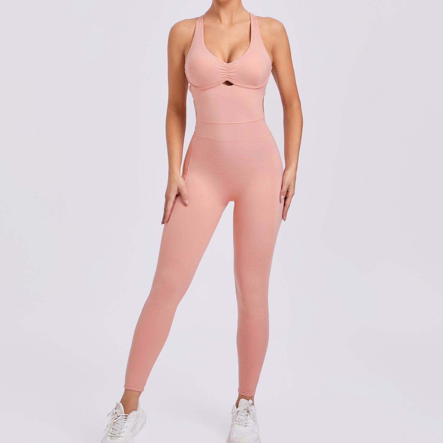 All in One Fall Winter Ruffled Cut Out Sports Long Pants Yoga Bodysuit with Stunning Back Design for Yoga Fitness and Everyday Wear