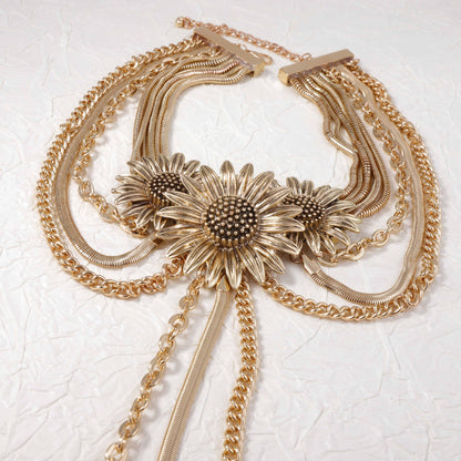 Stylish Vintage-Inspired Handcrafted Long Tassel Pendant Necklace with 3D Floral Design - Luxe Chic for the Unique Woman
