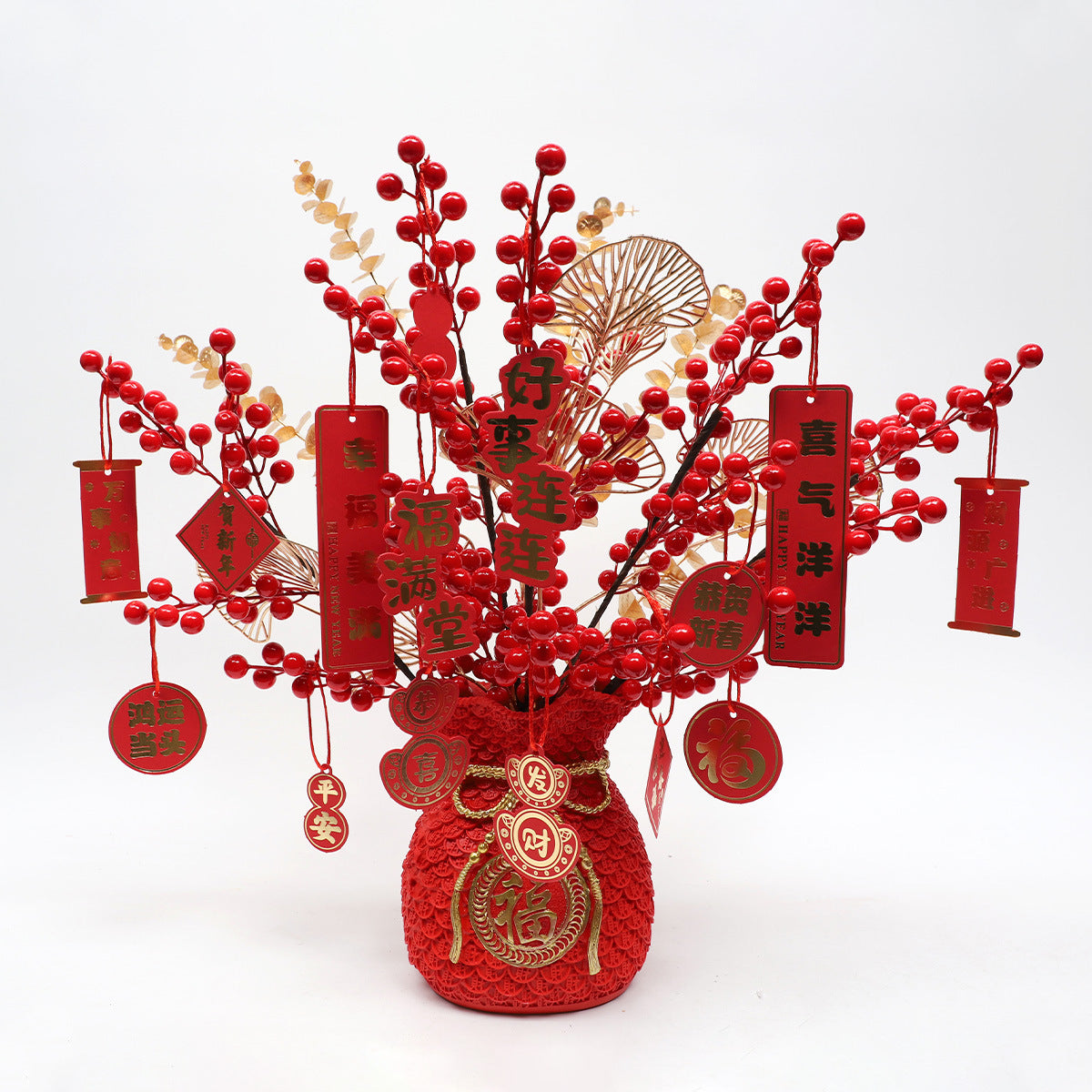 Realistic Red Berry Home Decor for New Year - Festive Faux Holly Berries and Prosperity Fruit Display for Christmas and Winter Celebrations