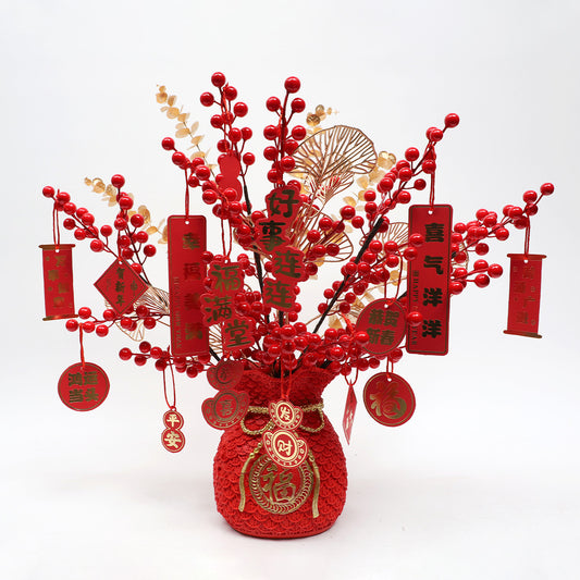 Luxury Faux Red Prosperity Berry Branch - Exquisite  New Year Home Décor for Spring Festival Celebrations & Elegant Floral Arrangements