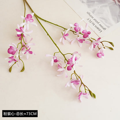 Lifelike Miniature 3-Pronged Orchid Flower Arrangement - Stylish European Home Decor and Hotel Table centerpiece for All Seasons