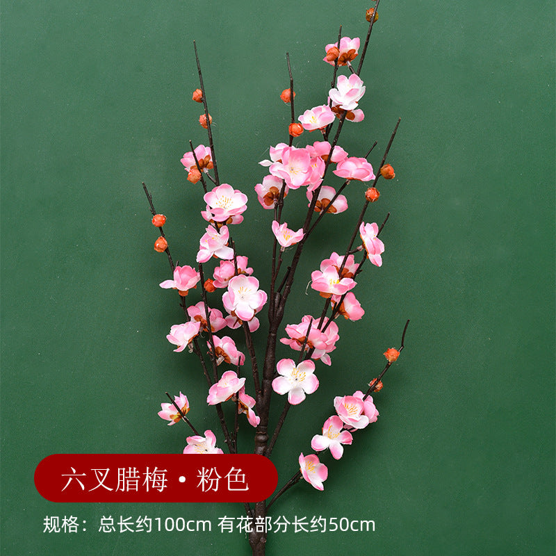 Realistic Plum Blossom Branch Faux Flower Bouquet - Elegant Plastic Home Decor for Living Room Vase Arrangements