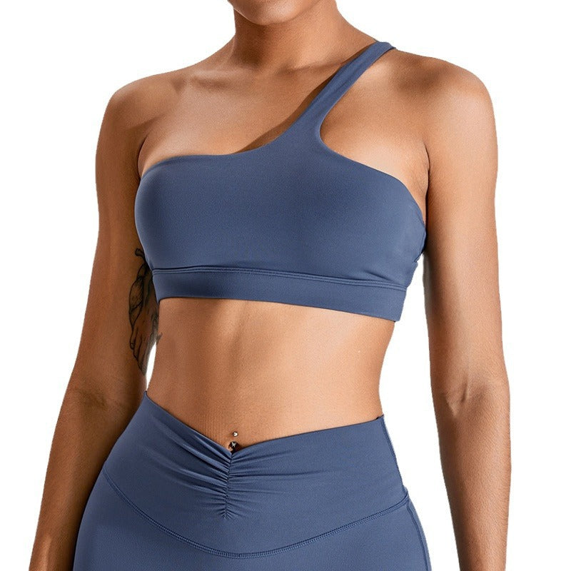 Women's Asymmetrical One Shoulder Sports Bra Quick Dry Yoga Top with Beautiful Back Design for Comfortable Fitness and Workout