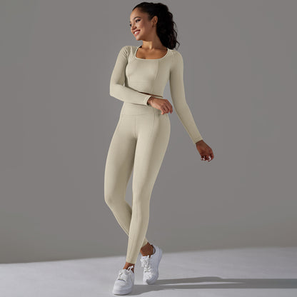 Seamless Long Sleeve Workout Set Quick Dry Breathable and Butt Lifting Sports Leggings for Running and Yoga