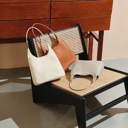 Genuine Leather Underarm Bag for Spring Fashionable Women's Tote with Unique Design Versatile Solid Colored Shoulder Bag