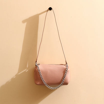 Genuine Leather Women's Round Cylinder Bag with Zipper Unique Design Chain Handle Versatile Shoulder Bag Elevate Your Fashion Game