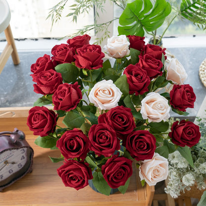 Elegant Faux Rose Wall Decor: Plush Velvet Rose and Pearl Embellished Flowers for Stunning Home and Holiday Decorations – Perfect for Any Occasion (Model MW03339Y)