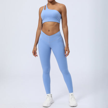 Women's Yoga Set with Asymmetric Shoulder Sports Bra and High Waisted Butt Lift Leggings for Indoor Training and Fitness for Comfort and Performance