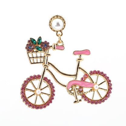 Charming Pearl and Rhinestone Bicycle-Inspired Zinc Alloy Cutout Earrings – Stylish, Lightweight, and Perfect for Everyday Wear