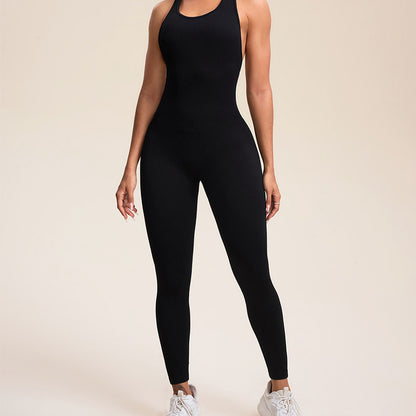 Seamless Cross Back Yoga Jumpsuit with Quick Dry Ribbed Leggings Comfort for Fitness Training Activewear