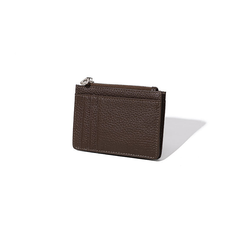 Genuine Leather Card Wallet Compact Short Wallet with Multiple Card Slots Portable Coin Pouch Pebble Texture Design