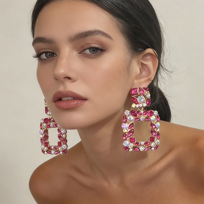 Chic Geometric Square Diamond-Studded Earrings for Unique, Versatile Style - Perfect for Parties and Everyday Wear