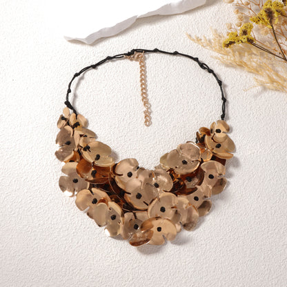 Chic Exaggerated Luxury Cascading Tassel Multi-Layered Metal Petal Flower Pendant Necklace - Unique and Elegant Women's Jewelry for All Occasions