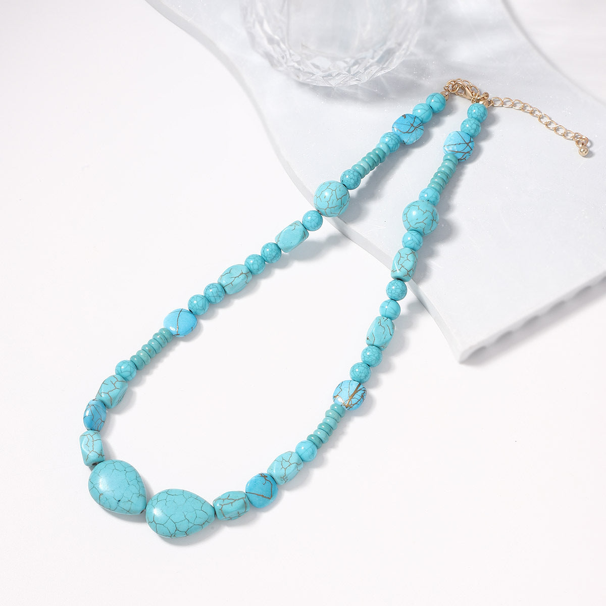 Trendy Irregular Geometric Turquoise Waterdrop Necklace – Unique Green Statement Piece for Effortless Everyday Elegance