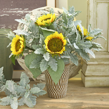 Stylish North American European-Style Faux Plant Arrangement with Velvety Silverleaf Daisy - Perfect Decorative Desk Piece for Home & Office