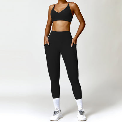 Women's Yoga Set with Pockets High Performance Leggings and Sporty Top for Running Fitness and Leisure Model 8507