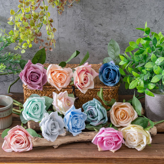 Realistic Autumn Single Stem Rose - Perfect Home Decor Accent, Wedding Bouquet, and Floral Wall Decoration - Faux Rose PJ1052