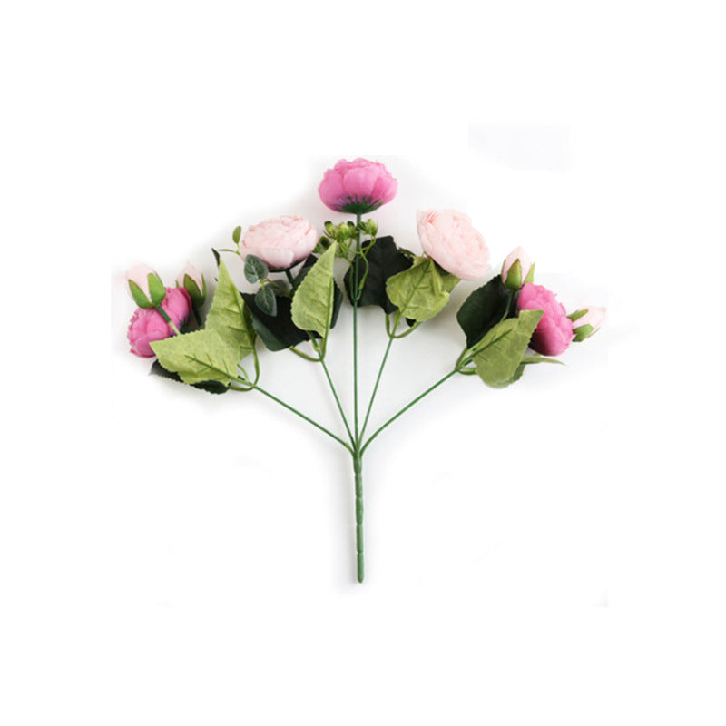 Luxurious 5-Head Persian Peony Soft Silk Flower Bouquet - Realistic Faux Roses for Elegant Home and Living Room Décor