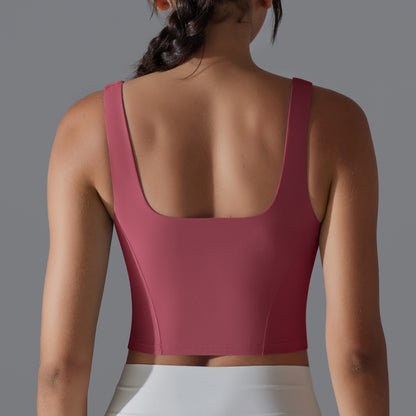 Seamless Fixed Cup Women's Yoga Top Sleeveless Short Fitness Sports Bra with Wide Shoulder Straps for Comfort and Support