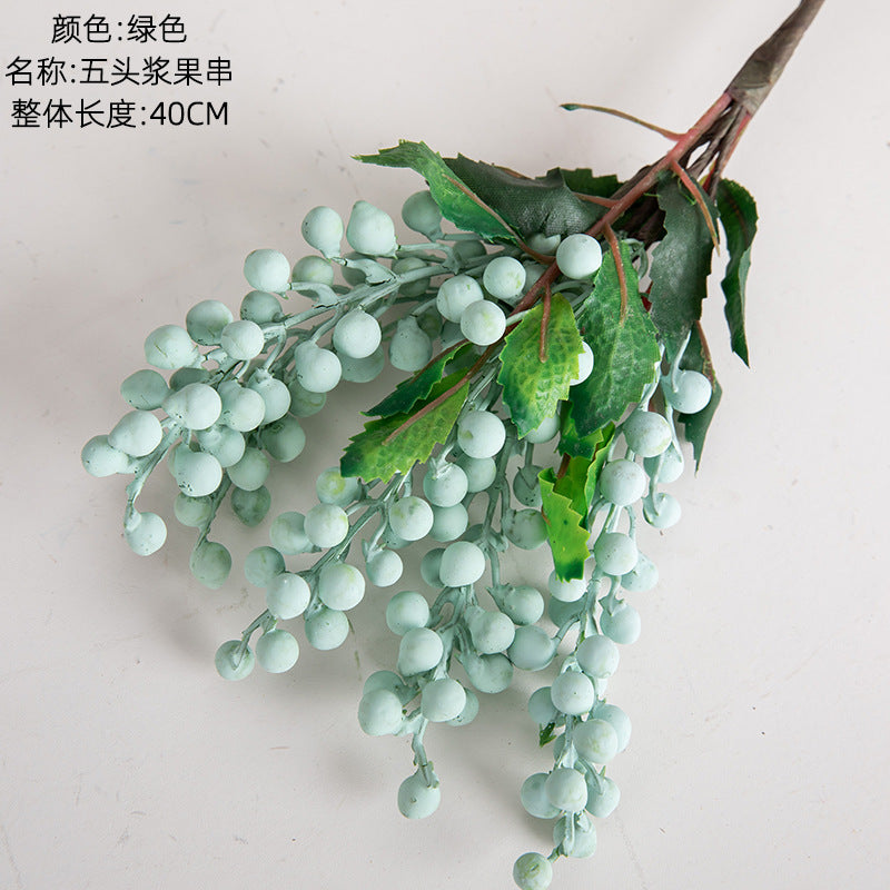 Stunning INS-Style Artificial Floral Decoration: Five-Head Berry String Faux Greenery for Weddings and Home Decor - Model MW74412