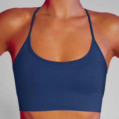 Spring Summer Seamless Knitted Solid Color Sports Bra High Elasticity Tight Fitting Gym Top for Women for Yoga Fitness and Everyday Wear