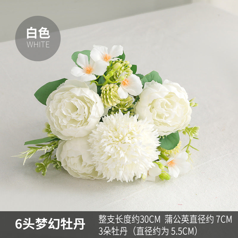 Elegant Hanfu-Inspired Floral Hairpin Decoration - Stunning Faux Floral Arrangement with 6 Headed Dreamy Peonies for Your Living Room or Dining Table