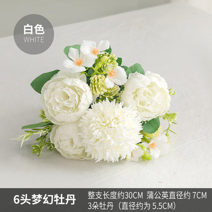 Elegant Hanfu-Inspired Floral Hairpin Decoration - Stunning Faux Floral Arrangement with 6 Headed Dreamy Peonies for Your Living Room or Dining Table