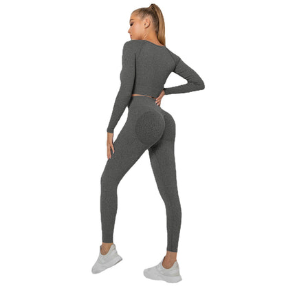 Seamless Yoga Outfit Set for Women Sweat Wicking High Waisted Leggings Long Sleeve Sport Top for Peachy and Comfort in Every Workout