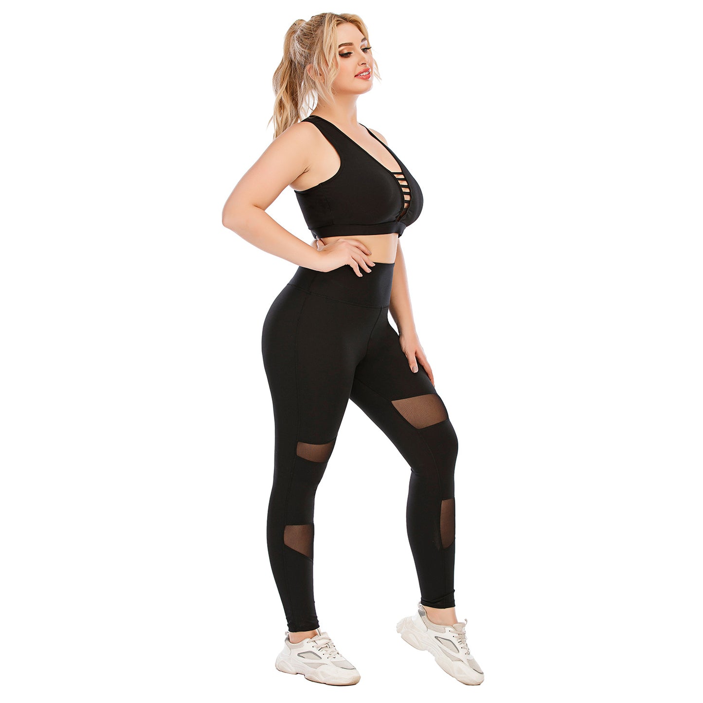 Plus Size Fitness Apparel Set High Performance Yoga Outfit with Compression Leggings Supportive Sports Bra for Every Workout Model 12071 12072