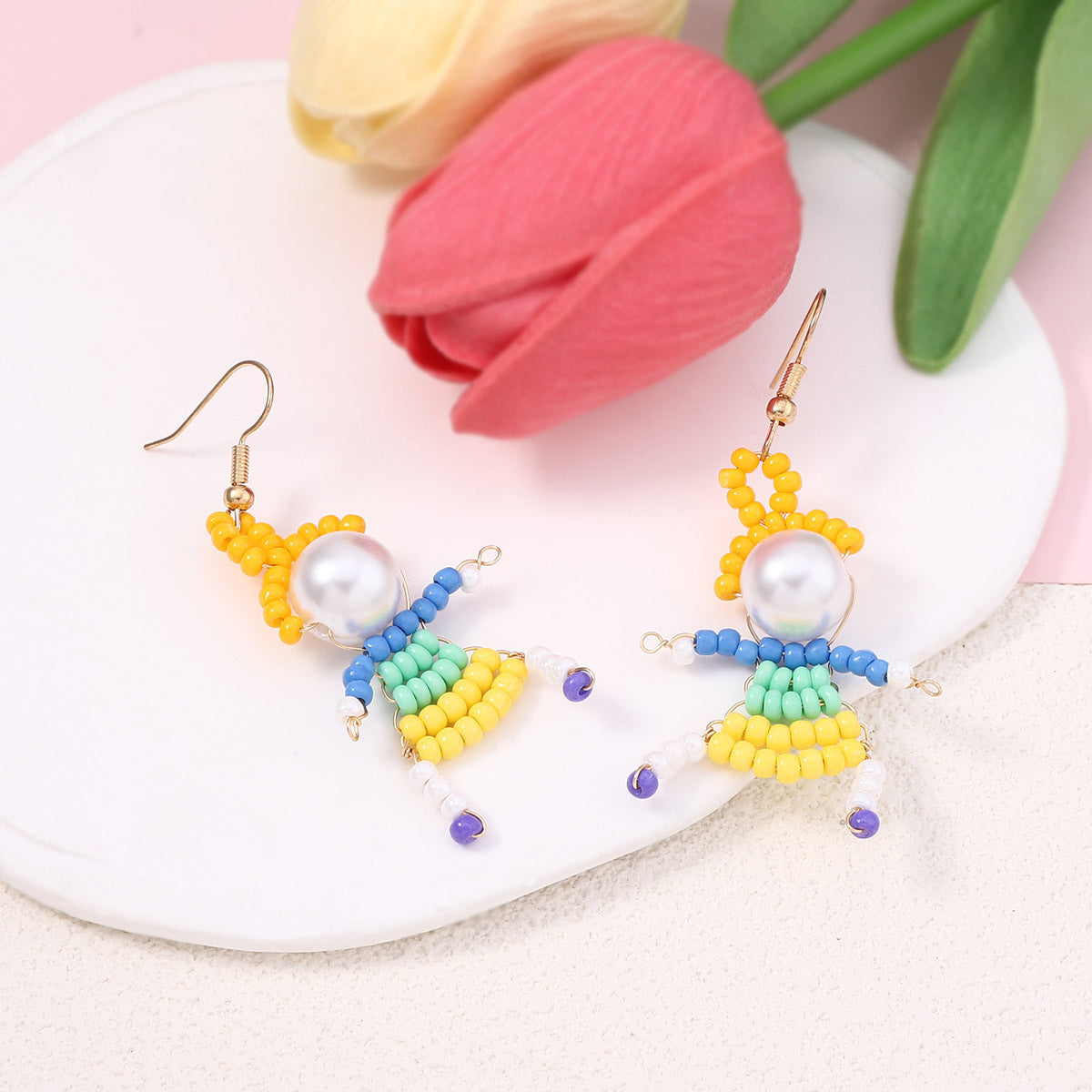 Unique Handcrafted Cartoon Character Beaded Hook Earrings - Quirky, Adorable Designs for a Playful Style