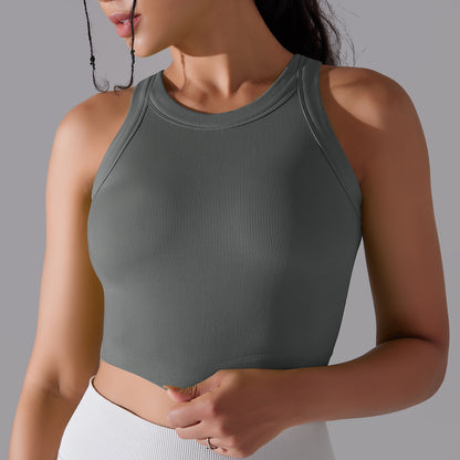 Seamless Ribbed Sports Yoga Tank Top with Built In Cups Comfortable and No Show Fitness Bra for Support