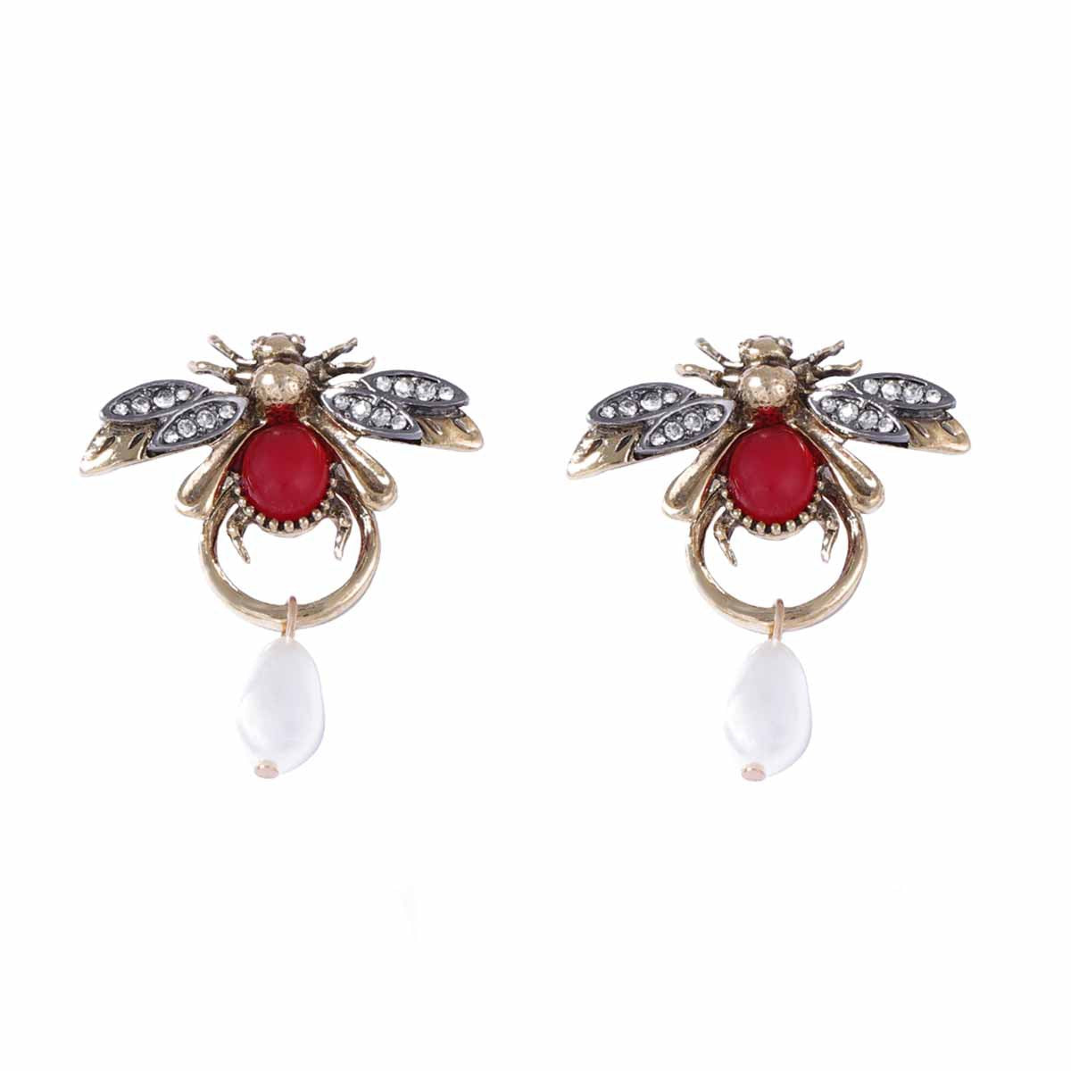 Stylish Vintage-Inspired Insect Water Drop Faux Pearl & Micro Pave Zircon Animal Earrings – Exquisite High-End Design for Women