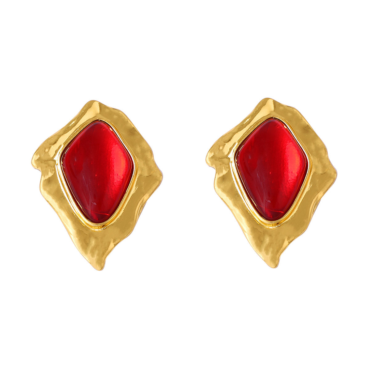 Chic French Vintage-Inspired Geometric Pleated Alloy Diamond Resin Gemstone Earrings - Elegant Statement Studs for Fashion Shows