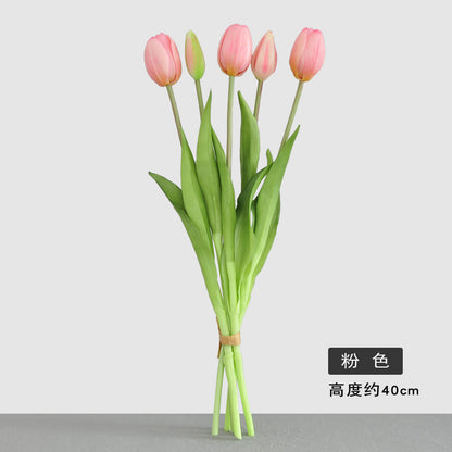 Realistic Faux Tulip Flower Arrangement - Soft Touch 5-Head PE Latex Silicone Home Décor for Living Room - Perfect for Year-Round Decoration and Allergy-Free Enjoyment