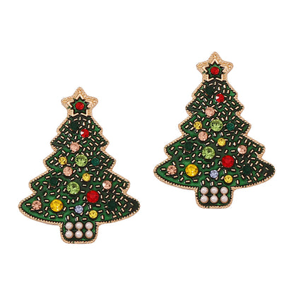 Elegant  Christmas-Themed Creative Alloy Oil-Drop Christmas Tree Earrings with Rhinestones & Pearls for Women - Perfect Holiday Accessory!