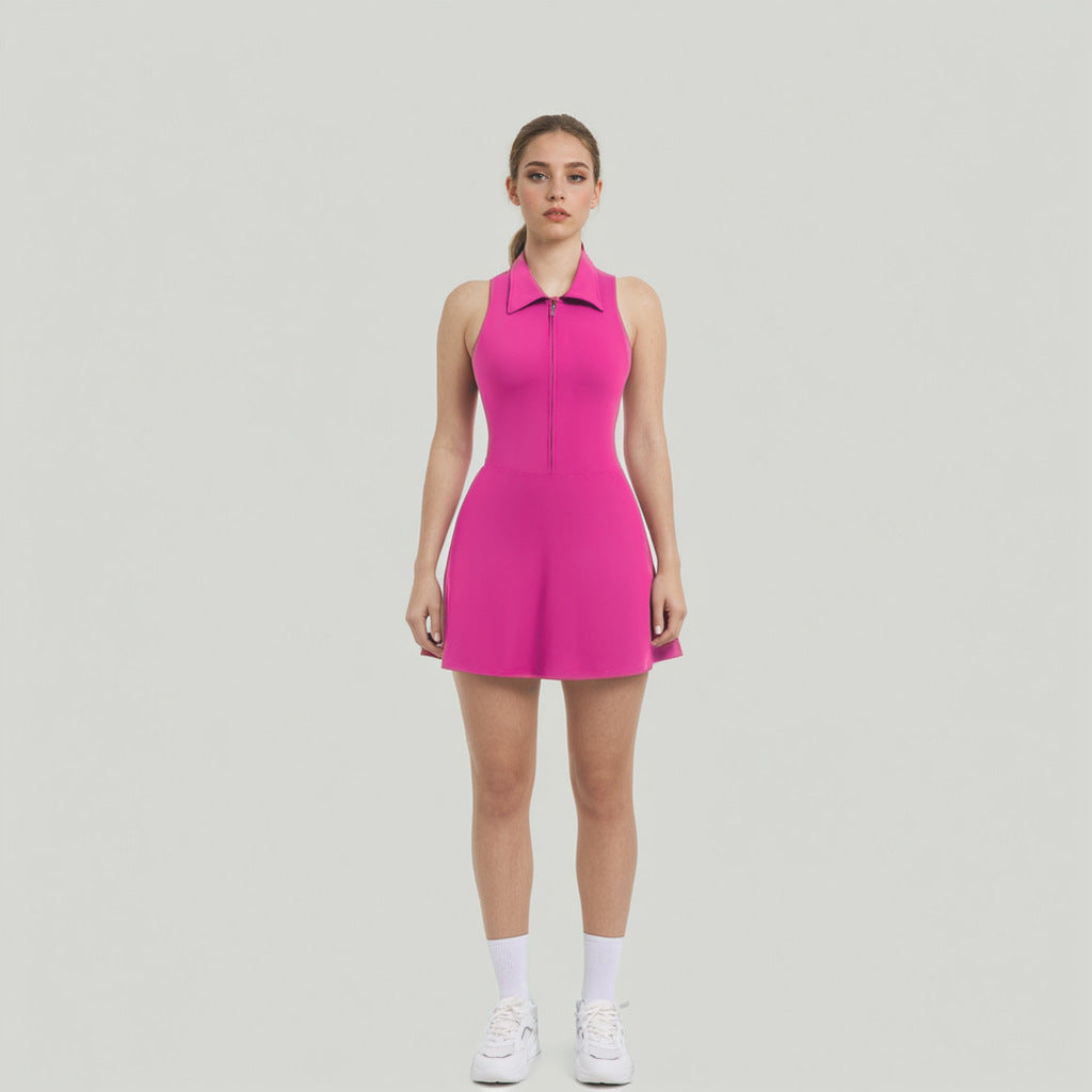 High Waisted Zip Front Tennis Dress with Collar Shaping Yoga Jumpsuit for Sporty Elegance and Comfort