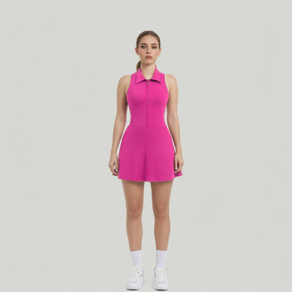 High Waisted Zip Front Tennis Dress with Collar Shaping Yoga Jumpsuit for Sporty Elegance and Comfort