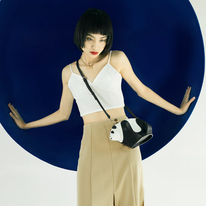 Genuine Leather Cute Panda Shoulder Bag for Women Fashionable Mini Crossbody Phone Bag with Unique Design for Everyday Use