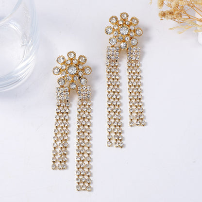 Exquisite Luxurious Stunning Alloy & Rhinestone Long Tassel Floral Drop Earrings for Women - Perfect for Any Occasion