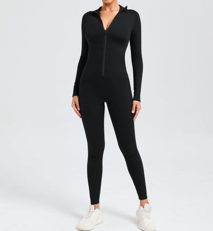 High Intensity Fitness Full Body Bodysuit with Tummy Control Design Zipper Closure and Long Sleeves for Yoga and Workout Sessions Model 10041