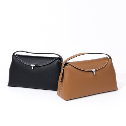 Cowhide Leather Flap Crossbody Shoulder Bag Versatile Commuter Tote with T Lock Closure and Spacious Design