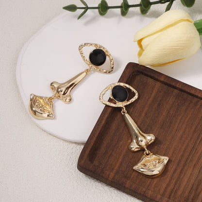Unique and Bold Personality Statement Earrings with Eye, Nose, and Mouth Design – Trending Devil Eyes Jewelry for a Striking Look