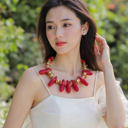 Exaggerated Retro Artistic Geometric Resin Big Drop CCB Wooden Pendant Adjustable Rope Necklace – Unique Style for Any Occasion